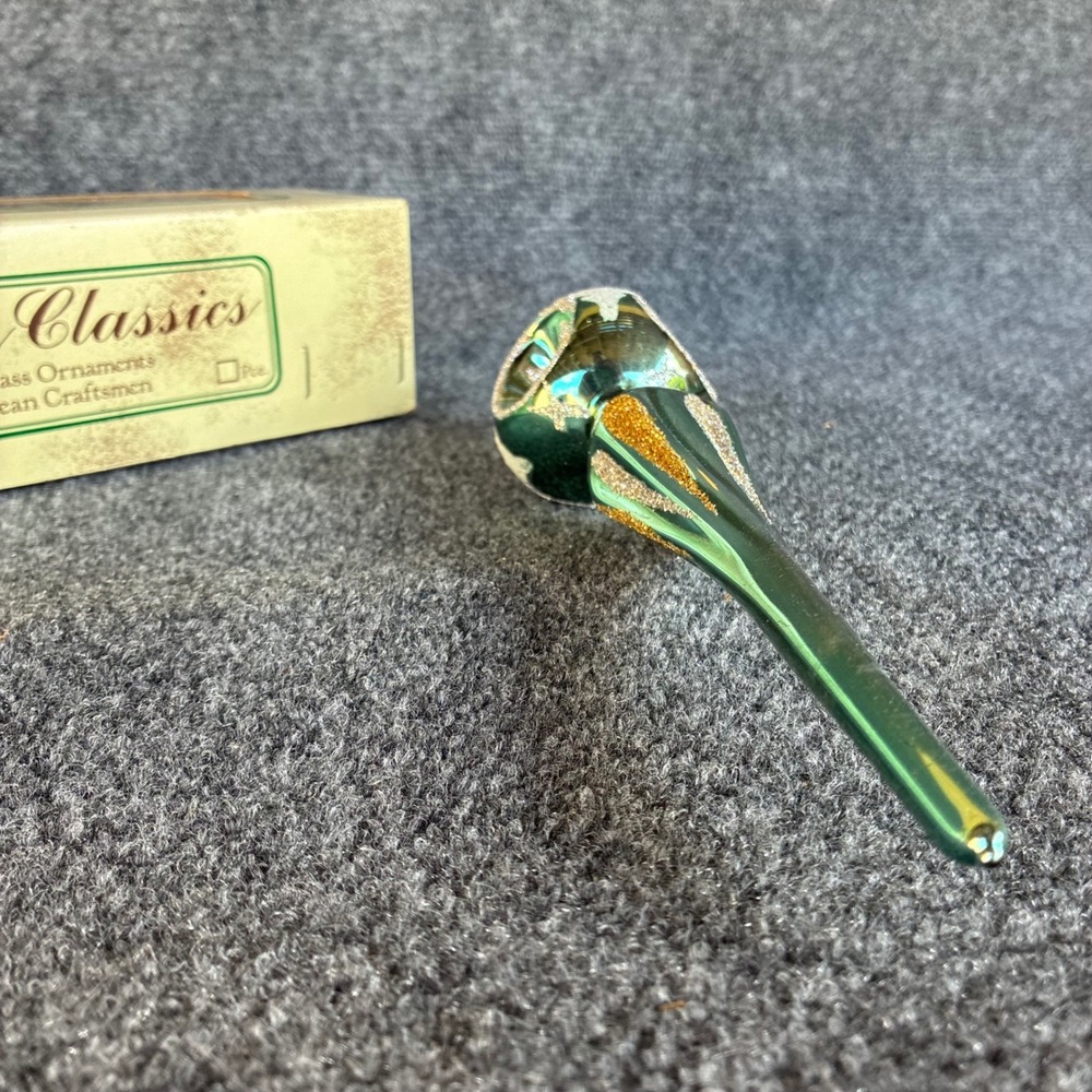 Vtg Christmas Classics Glass Tree Topper Hand Decorated Made in Romania Green - Picture 6 of 16